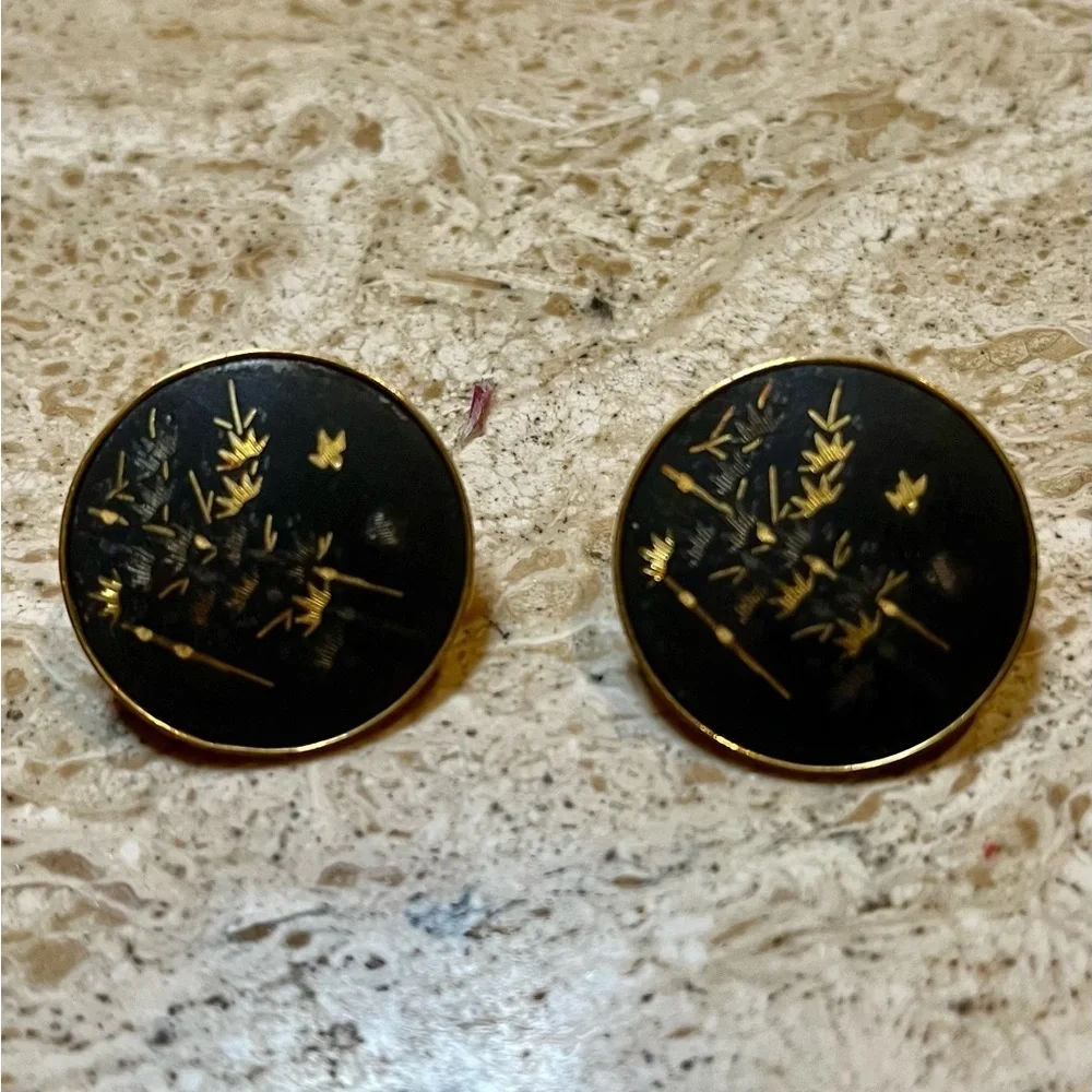 Vintage 30s Amira Japanese Damascene Earrings